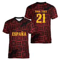 2026 Rugby Nations Series Custom Spain Women V-Neck T-Shirt Los Leones Iberian XV Heritage