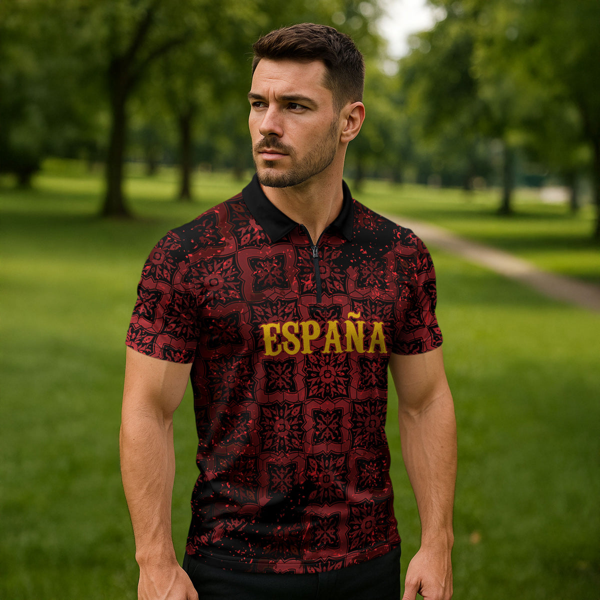 2026 Rugby Nations Series Custom Spain Zipper Polo Shirt Los Leones Iberian XV Heritage