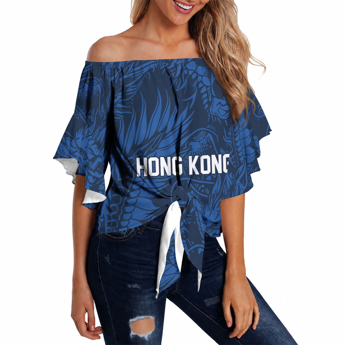 2026 Rugby Nations Series Custom Hong Kong Off Shoulder Wrap Waist Top Dragon Of The East Style