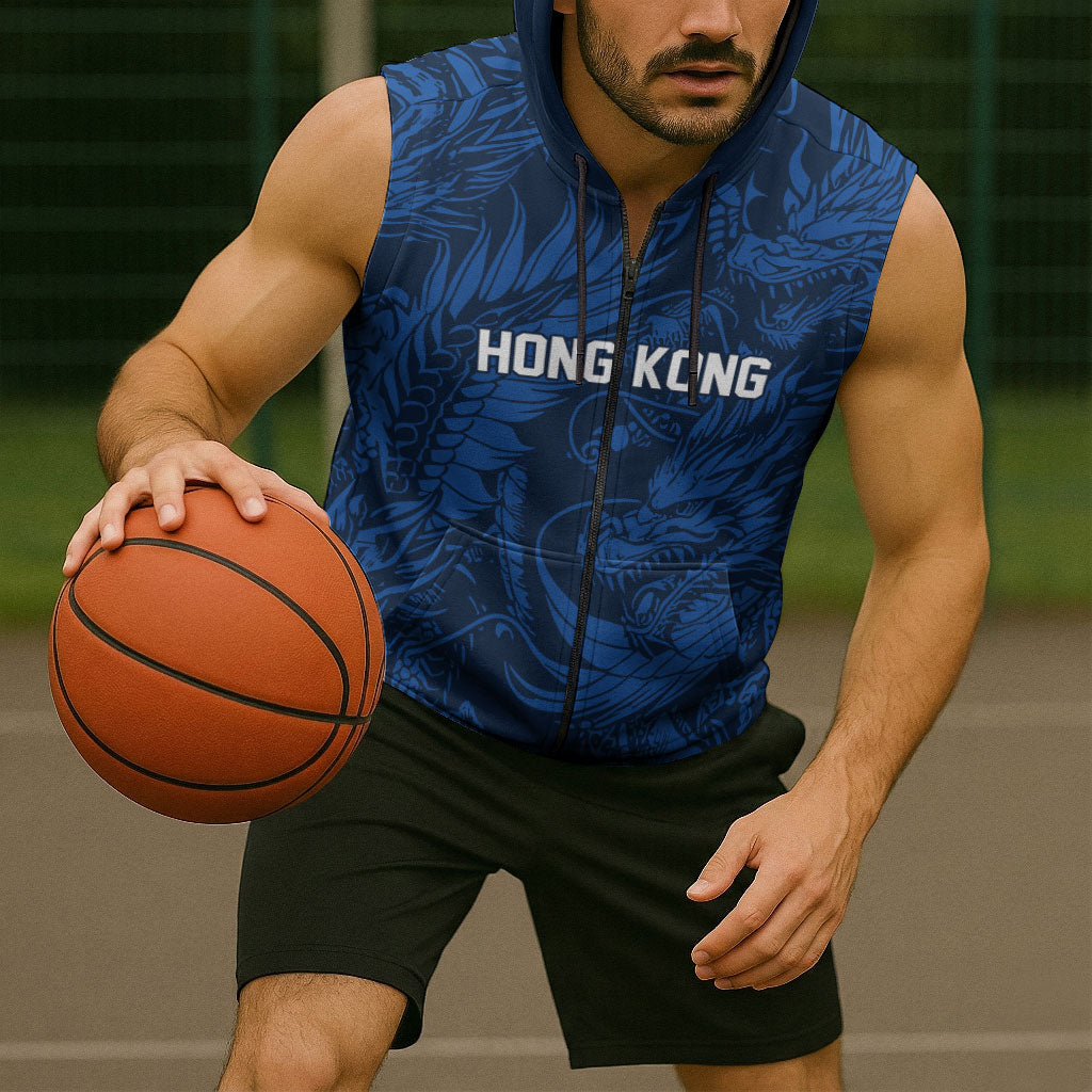 2026 Rugby Nations Series Custom Hong Kong Sleeveless Zip Hoodie Dragon Of The East Style