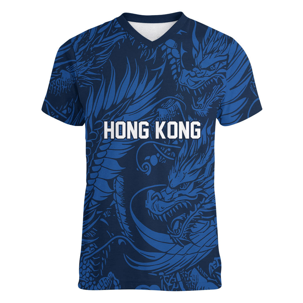 2026 Rugby Nations Series Custom Hong Kong Women V-Neck T-Shirt Dragon Of The East Style