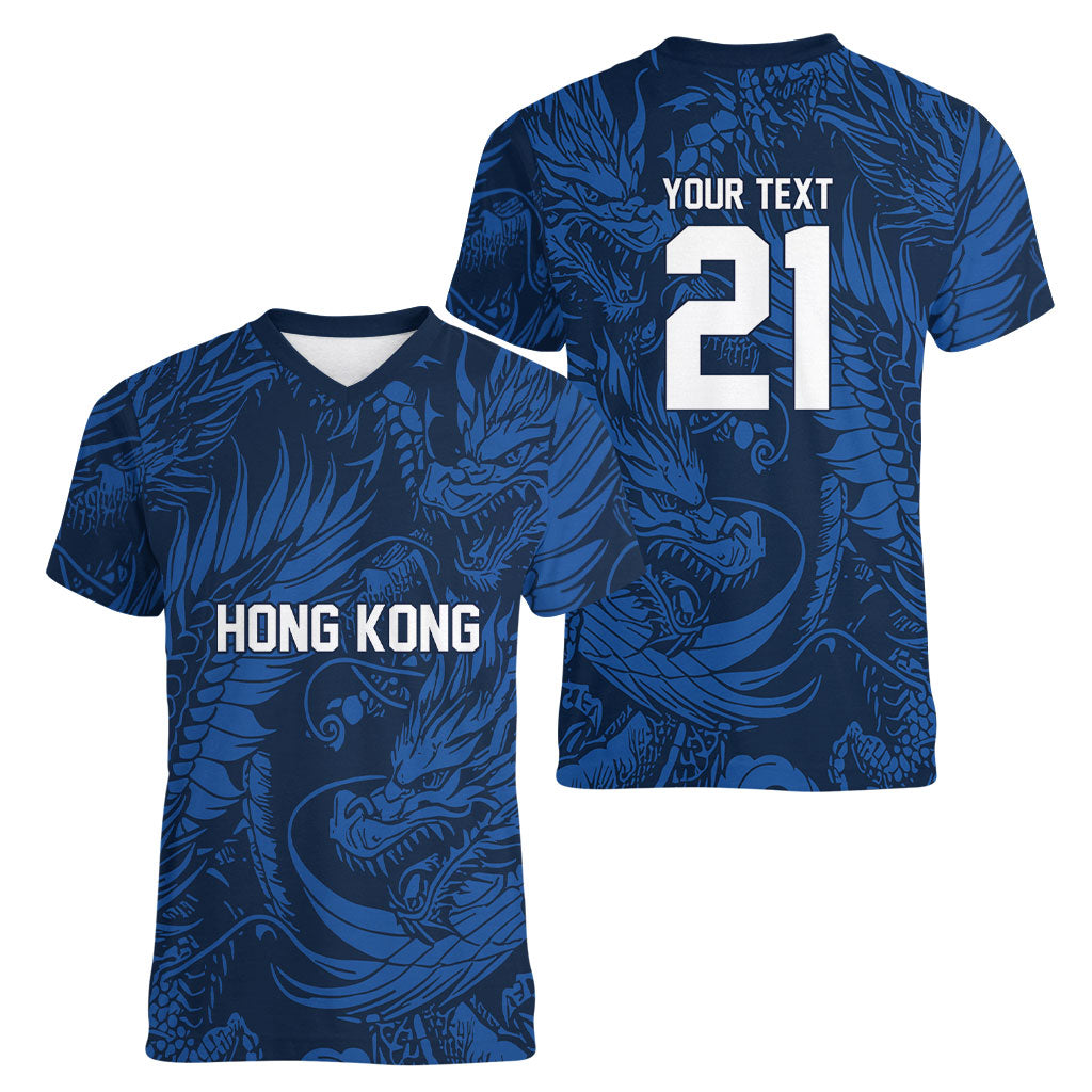2026 Rugby Nations Series Custom Hong Kong Women V-Neck T-Shirt Dragon Of The East Style