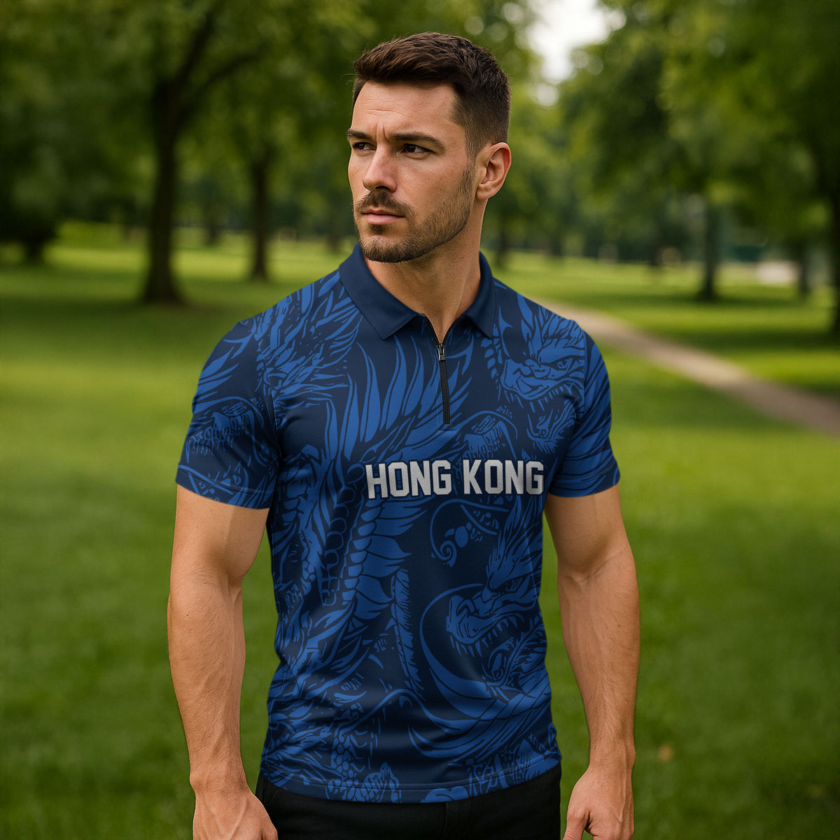 2026 Rugby Nations Series Custom Hong Kong Zipper Polo Shirt Dragon Of The East Style