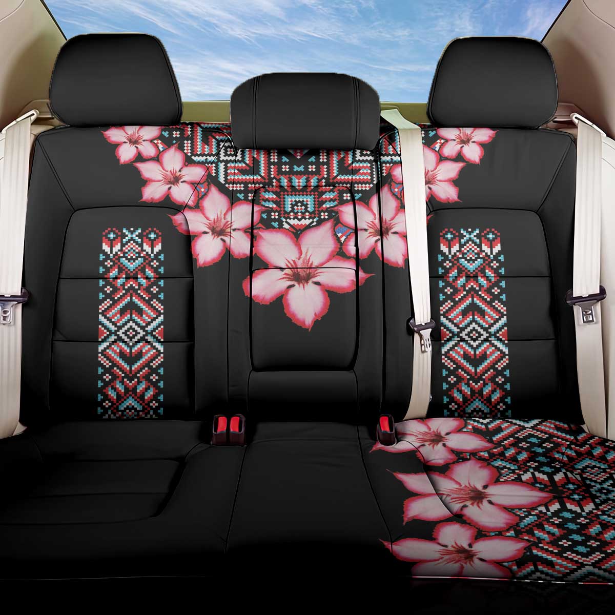 Africa Adenium Multiflorum Flowers Back Car Seat Cover Mix Native Tribal Pattern LT9 - Wonder Print Shop