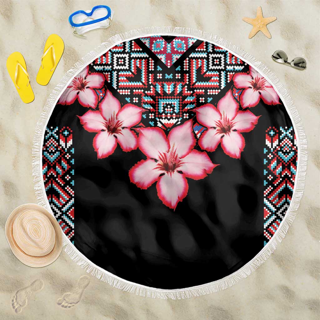 Africa Adenium Multiflorum Flowers Beach Blanket Mix Native Tribal Pattern LT9 - Wonder Print Shop