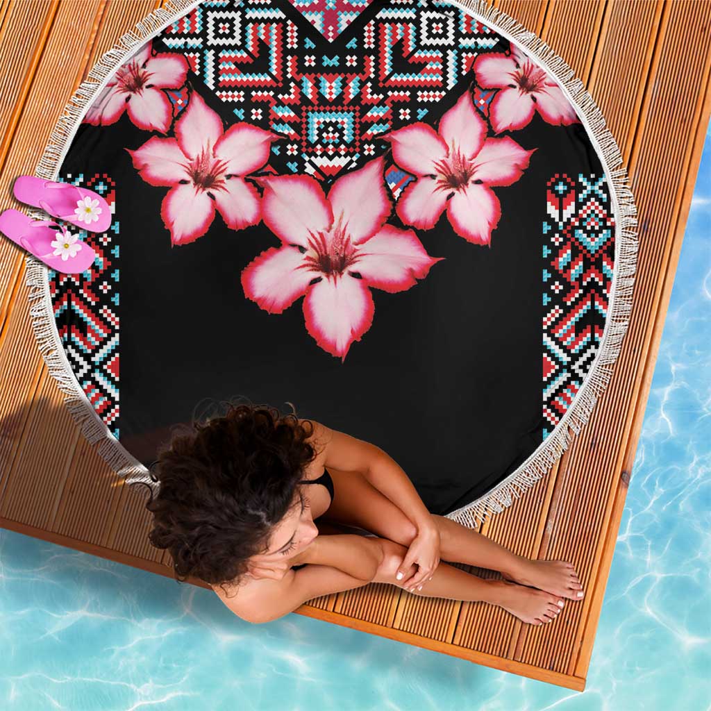 Africa Adenium Multiflorum Flowers Beach Blanket Mix Native Tribal Pattern LT9 - Wonder Print Shop