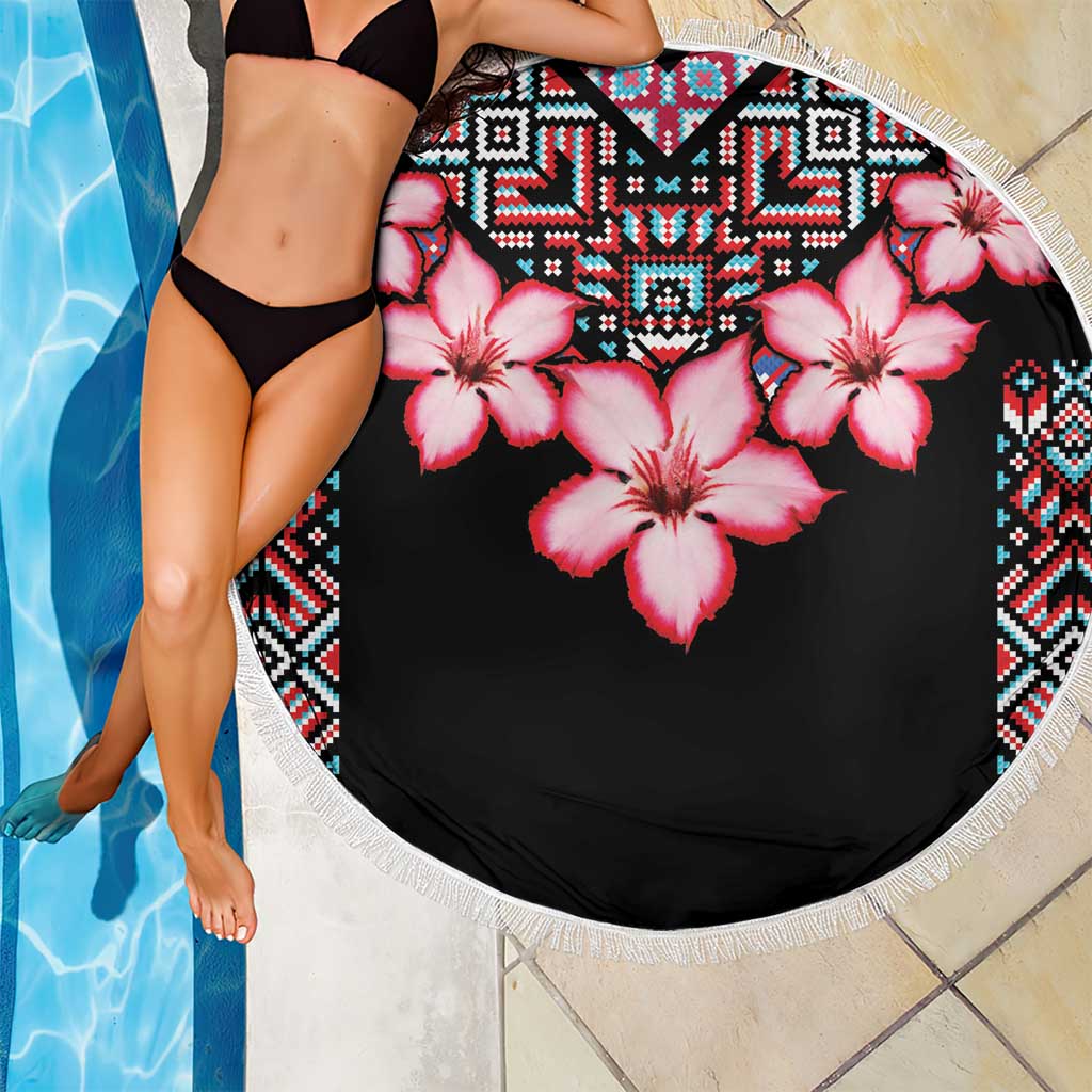 Africa Adenium Multiflorum Flowers Beach Blanket Mix Native Tribal Pattern LT9 - Wonder Print Shop