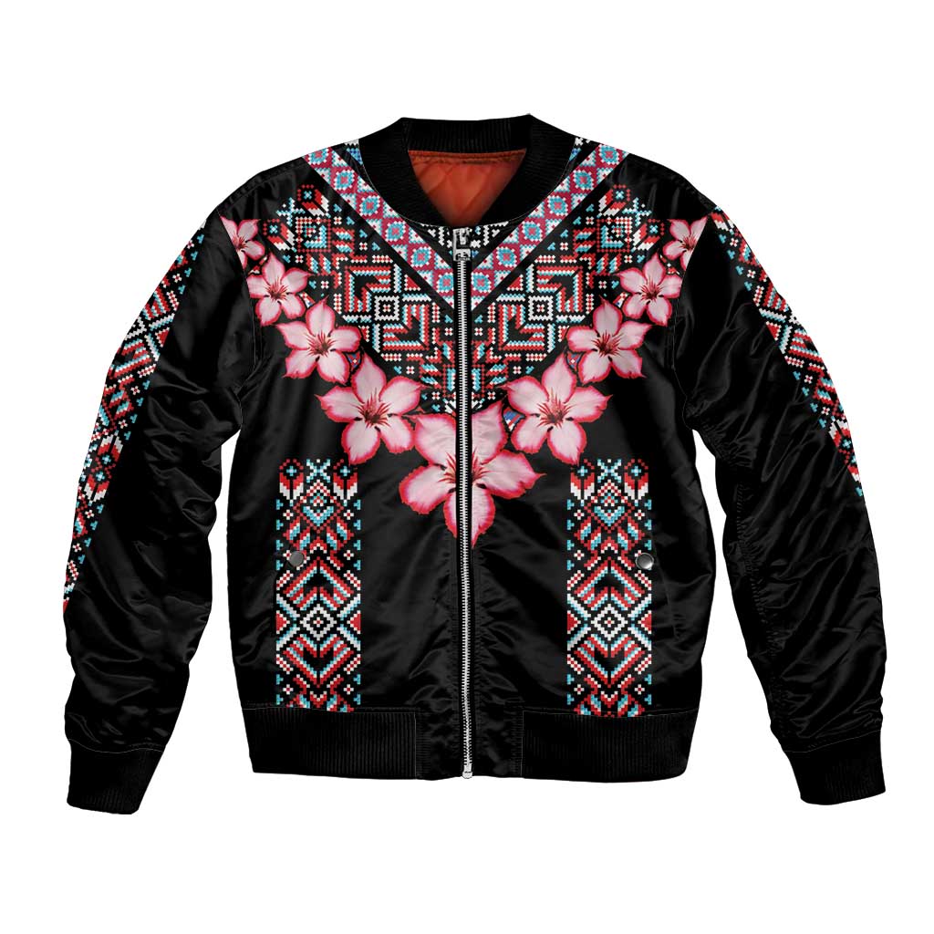 Africa Adenium Multiflorum Flowers Bomber Jacket Mix Native Tribal Pattern LT9 - Wonder Print Shop