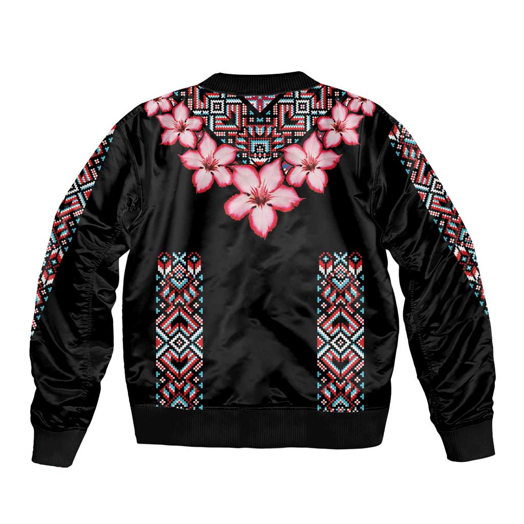 Africa Adenium Multiflorum Flowers Bomber Jacket Mix Native Tribal Pattern LT9 - Wonder Print Shop