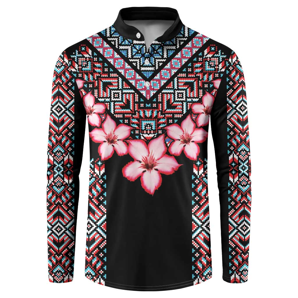 Africa Adenium Multiflorum Flowers Button Sweatshirt Mix Native Tribal Pattern LT9 - Wonder Print Shop