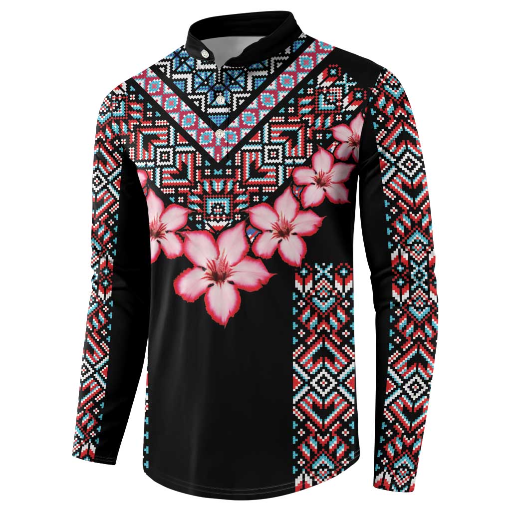 Africa Adenium Multiflorum Flowers Button Sweatshirt Mix Native Tribal Pattern LT9 - Wonder Print Shop