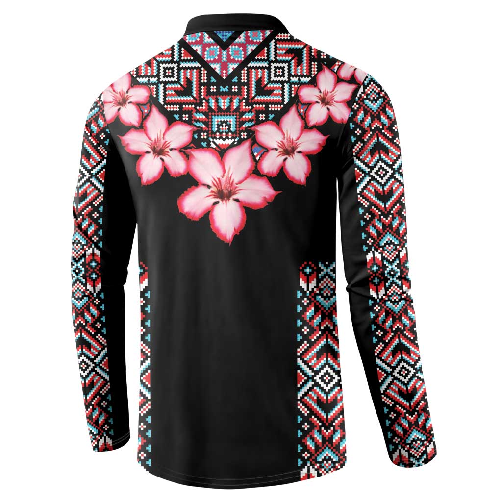 Africa Adenium Multiflorum Flowers Button Sweatshirt Mix Native Tribal Pattern LT9 - Wonder Print Shop