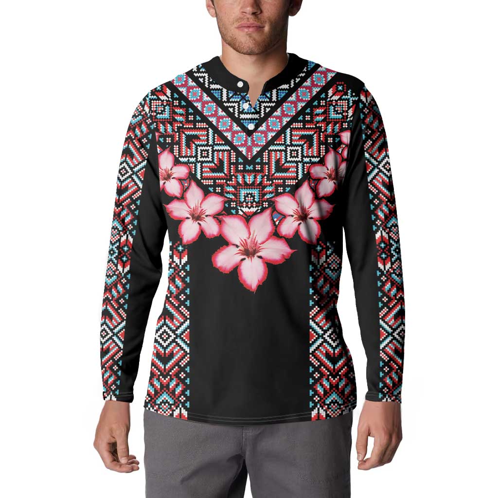 Africa Adenium Multiflorum Flowers Button Sweatshirt Mix Native Tribal Pattern LT9 - Wonder Print Shop