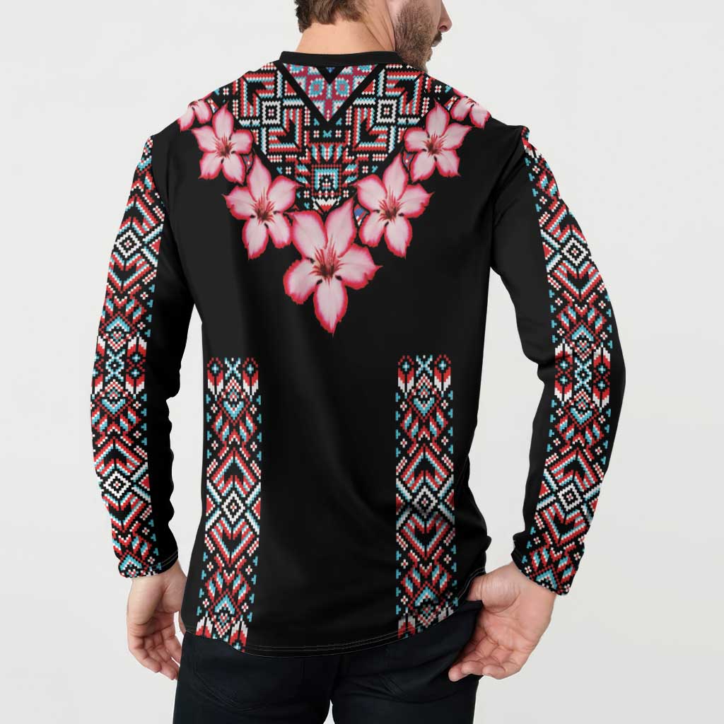 Africa Adenium Multiflorum Flowers Button Sweatshirt Mix Native Tribal Pattern LT9 - Wonder Print Shop
