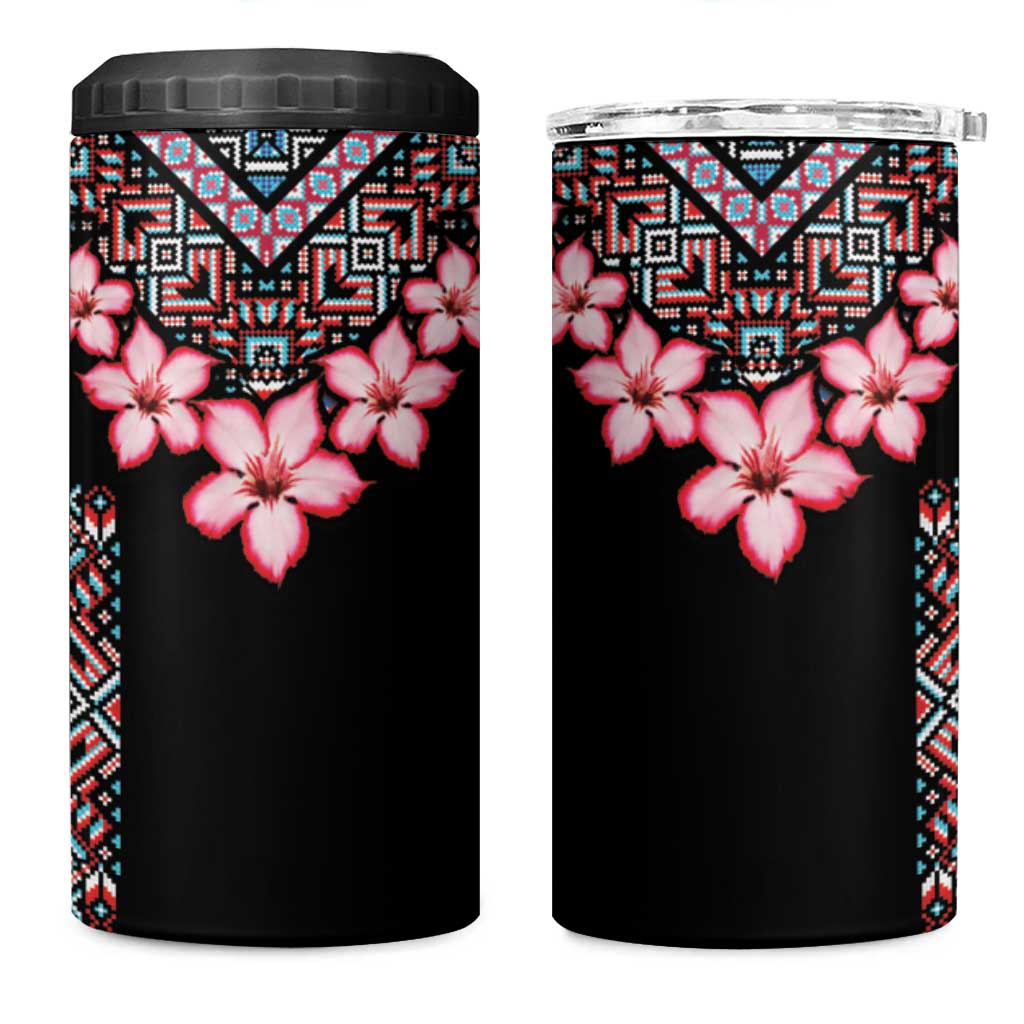 Africa Adenium Multiflorum Flowers 4 in 1 Can Cooler Tumbler Mix Native Tribal Pattern LT9 - Wonder Print Shop