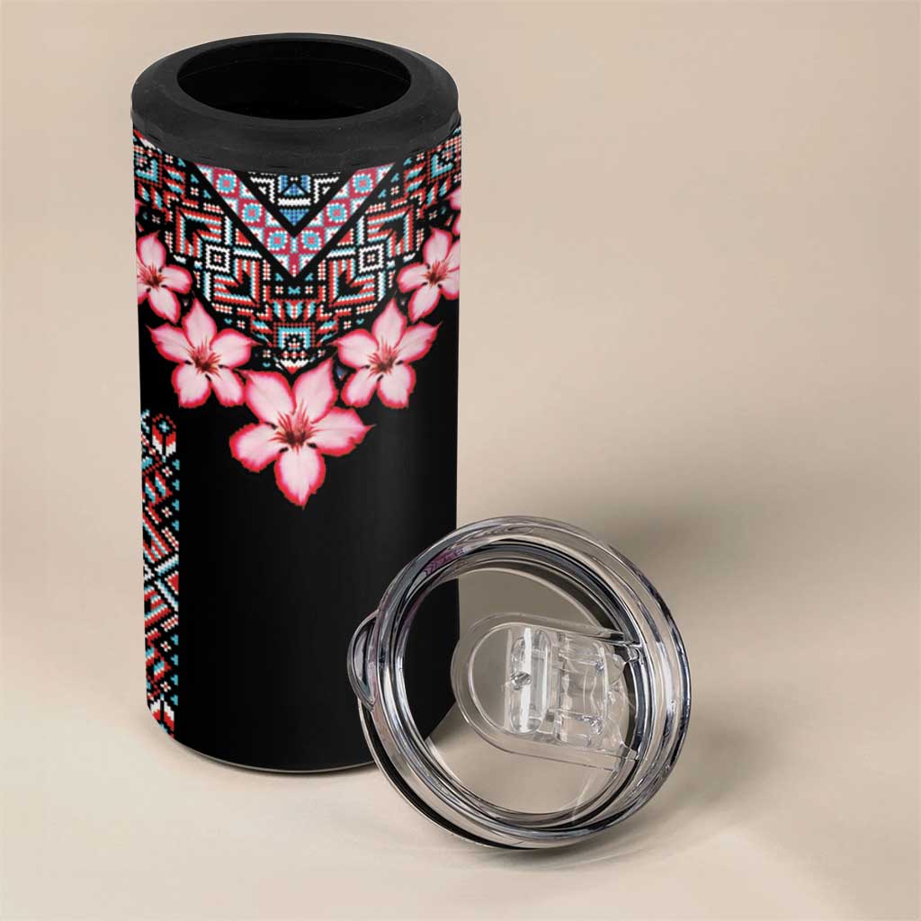 Africa Adenium Multiflorum Flowers 4 in 1 Can Cooler Tumbler Mix Native Tribal Pattern LT9 - Wonder Print Shop
