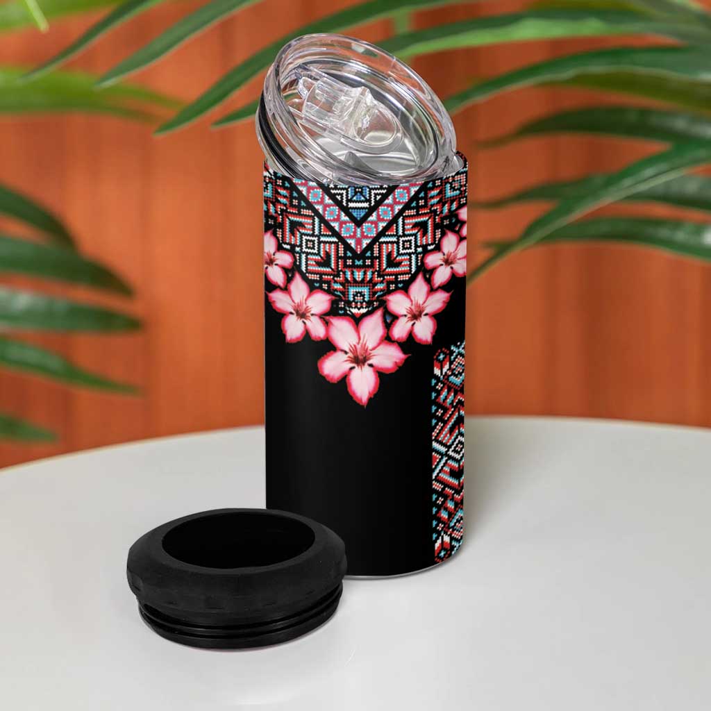 Africa Adenium Multiflorum Flowers 4 in 1 Can Cooler Tumbler Mix Native Tribal Pattern LT9 - Wonder Print Shop