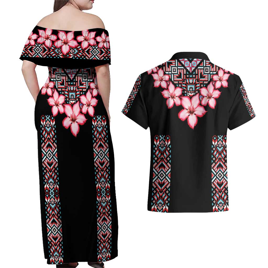 Africa Adenium Multiflorum Flowers Couples Matching Off Shoulder Maxi Dress and Hawaiian Shirt Mix Native Tribal Pattern LT9 - Wonder Print Shop