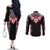 Africa Adenium Multiflorum Flowers Couples Matching Off The Shoulder Long Sleeve Dress and Long Sleeve Button Shirt Mix Native Tribal Pattern