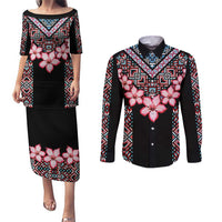 Africa Adenium Multiflorum Flowers Couples Matching Puletasi and Long Sleeve Button Shirt Mix Native Tribal Pattern LT9 - Wonder Print Shop