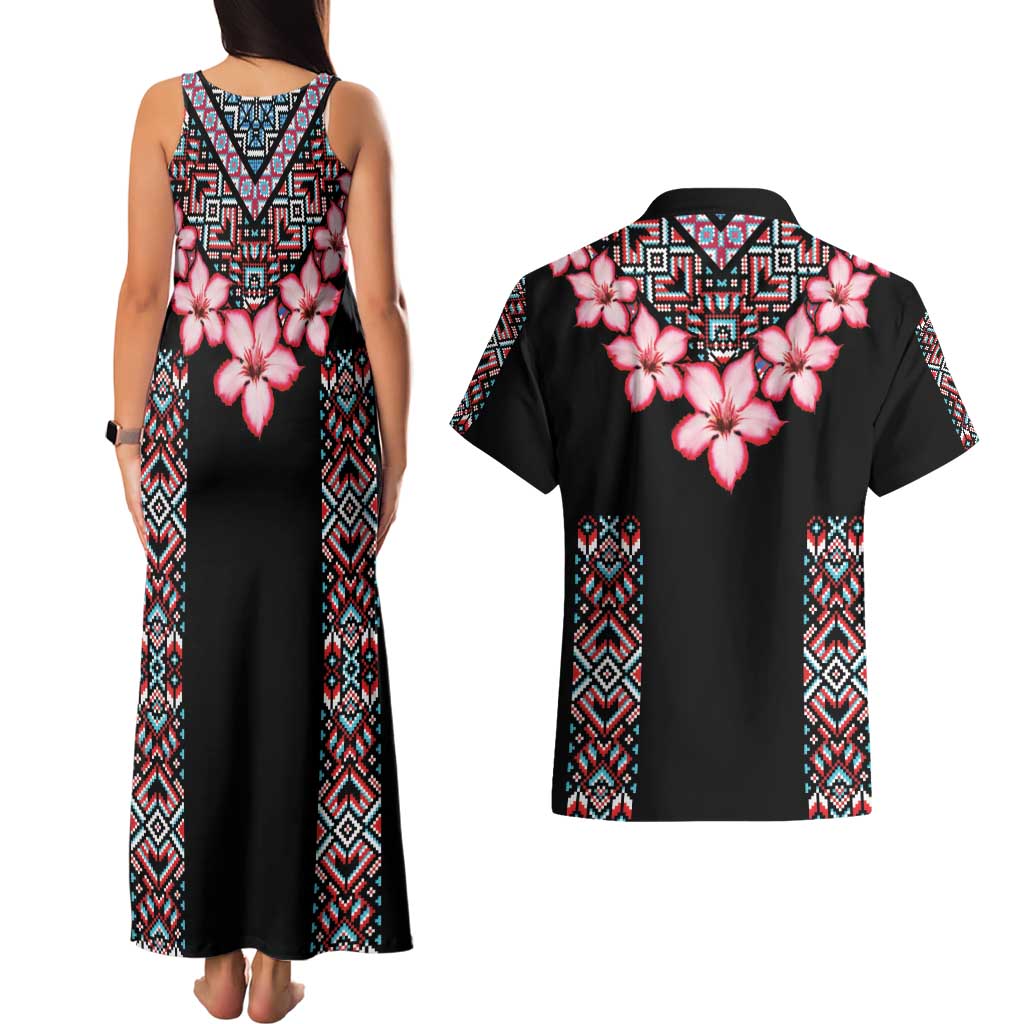 Africa Adenium Multiflorum Flowers Couples Matching Tank Maxi Dress and Hawaiian Shirt Mix Native Tribal Pattern LT9 - Wonder Print Shop