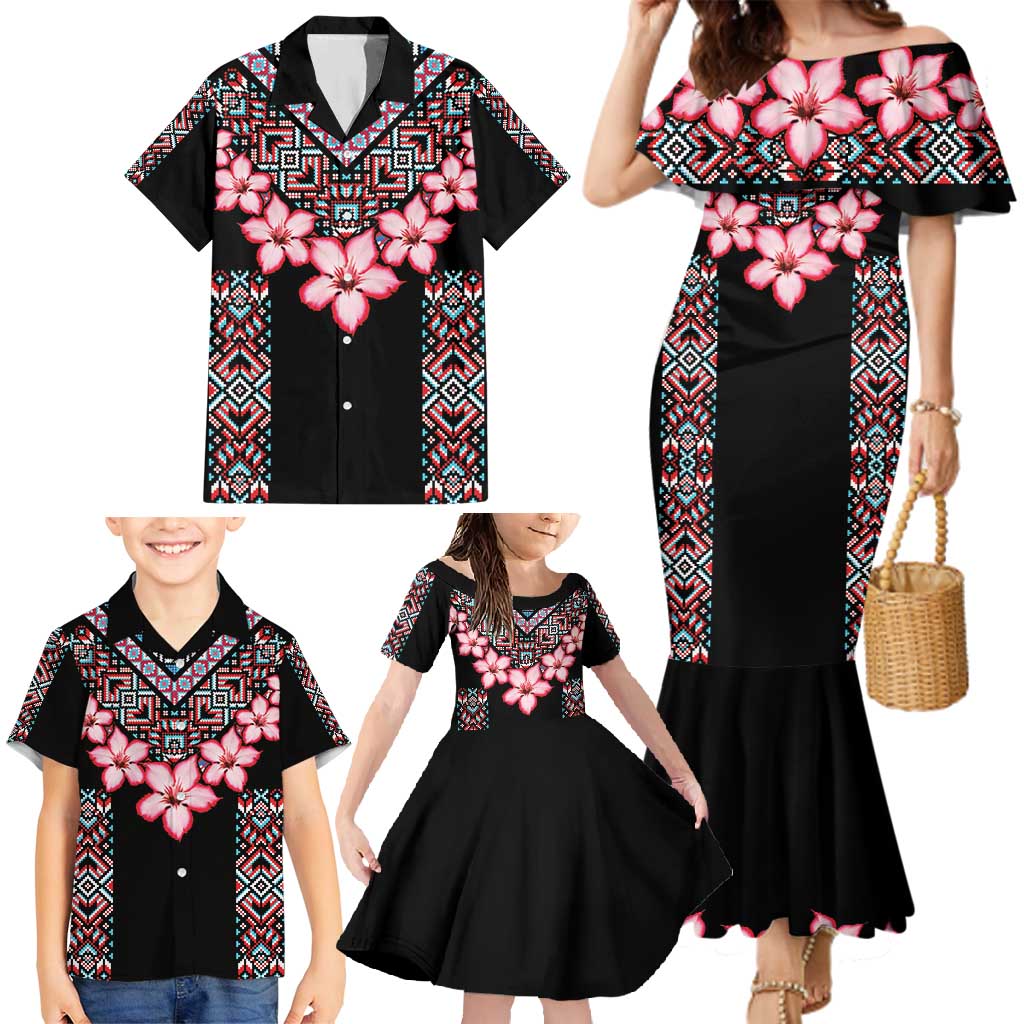 Africa Adenium Multiflorum Flowers Family Matching Mermaid Dress and Hawaiian Shirt Mix Native Tribal Pattern LT9 - Wonder Print Shop