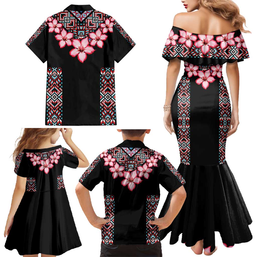 Africa Adenium Multiflorum Flowers Family Matching Mermaid Dress and Hawaiian Shirt Mix Native Tribal Pattern LT9 - Wonder Print Shop