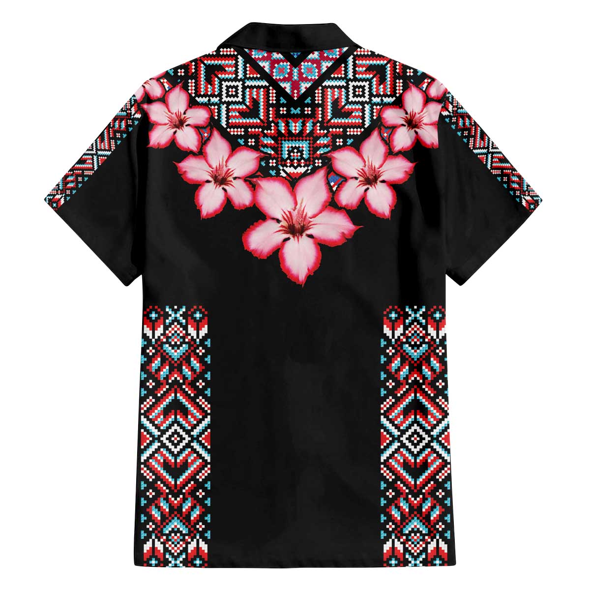Africa Adenium Multiflorum Flowers Family Matching Off The Shoulder Long Sleeve Dress and Hawaiian Shirt Mix Native Tribal Pattern - Wonder Print Shop