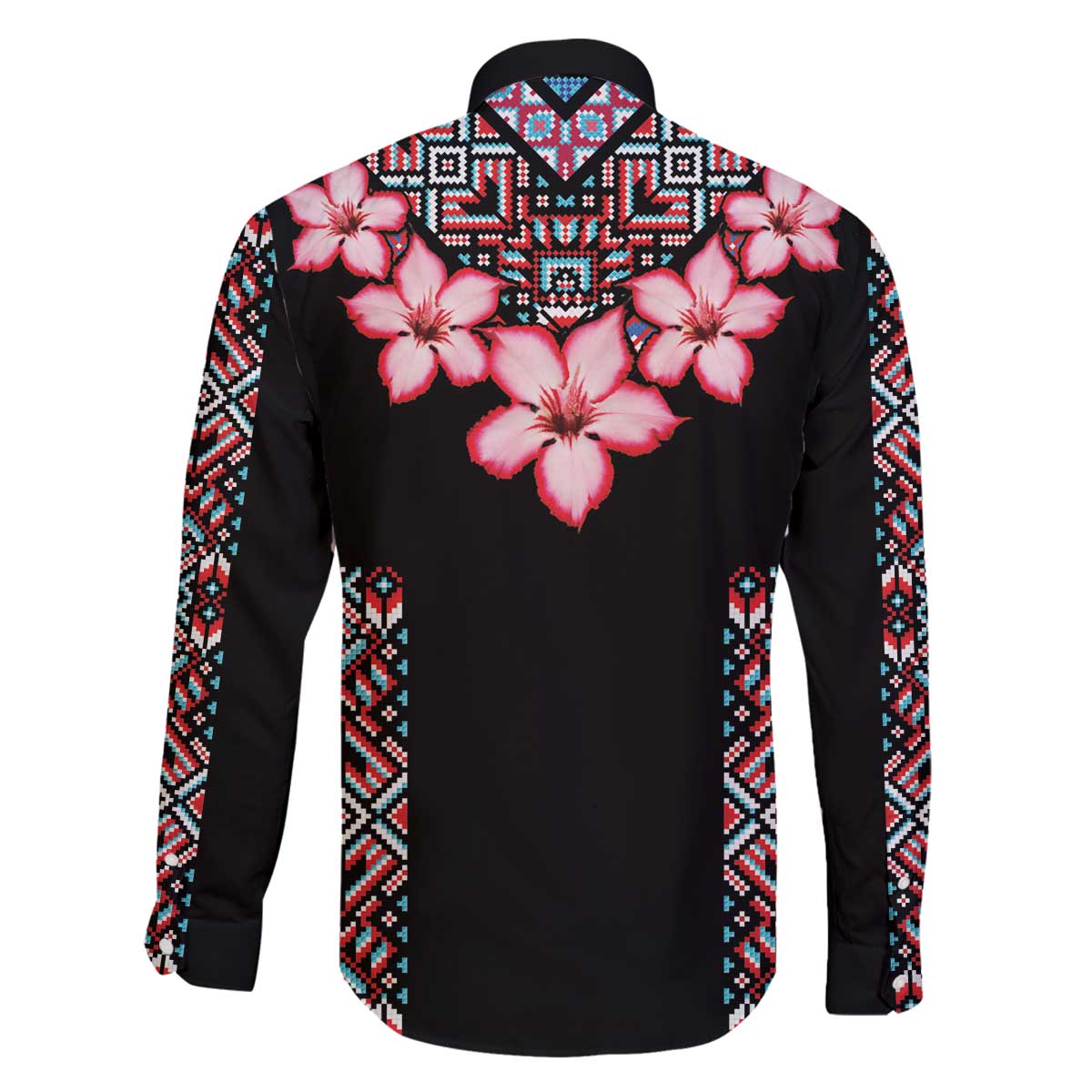 Africa Adenium Multiflorum Flowers Family Matching Off The Shoulder Long Sleeve Dress and Hawaiian Shirt Mix Native Tribal Pattern - Wonder Print Shop