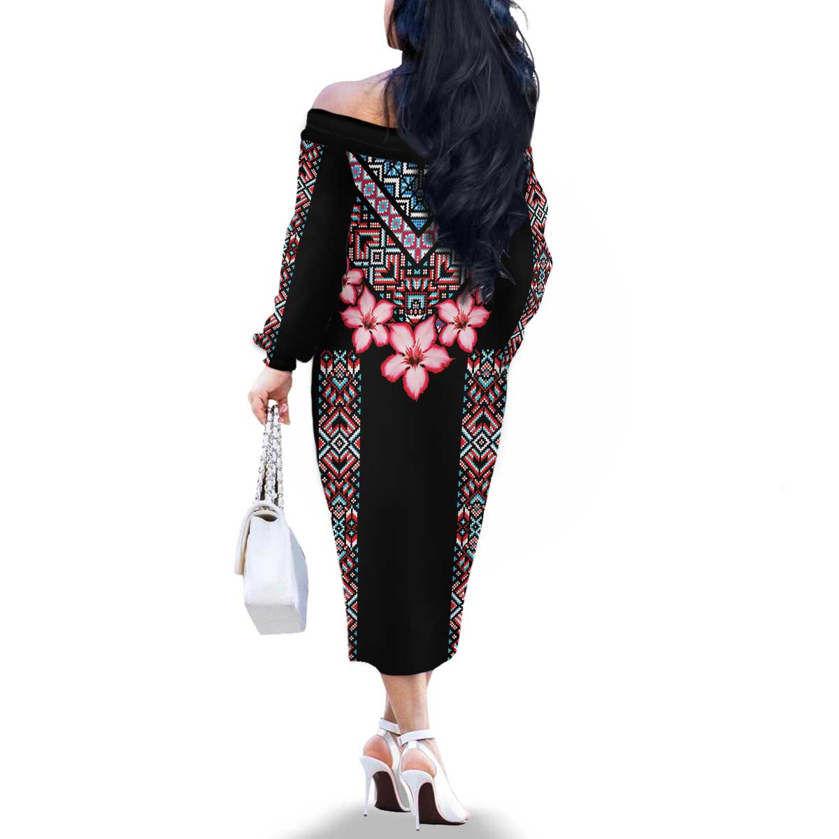 Africa Adenium Multiflorum Flowers Family Matching Off The Shoulder Long Sleeve Dress and Hawaiian Shirt Mix Native Tribal Pattern - Wonder Print Shop
