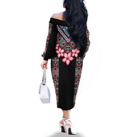 Africa Adenium Multiflorum Flowers Family Matching Off The Shoulder Long Sleeve Dress and Hawaiian Shirt Mix Native Tribal Pattern - Wonder Print Shop