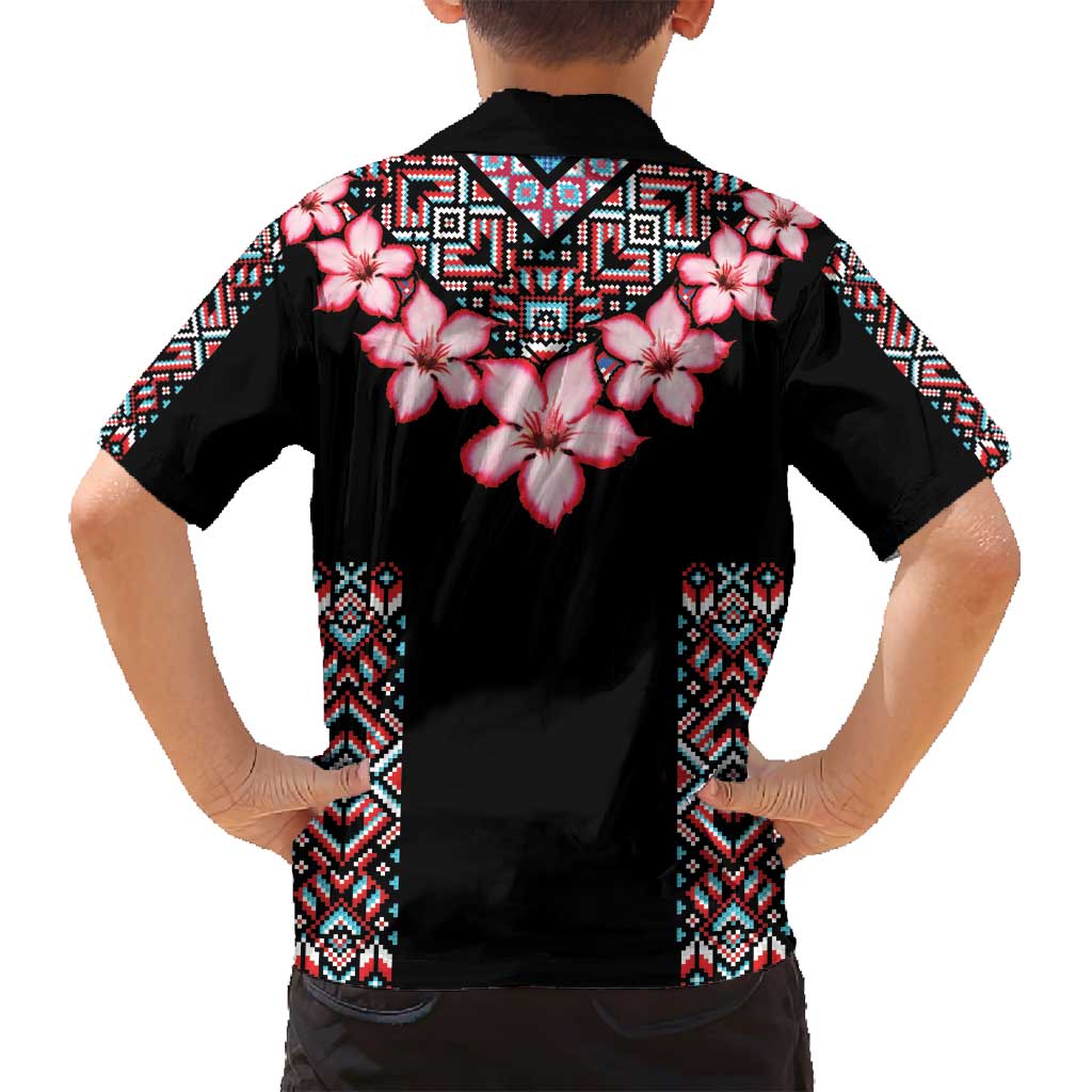 Africa Adenium Multiflorum Flowers Family Matching Off Shoulder Maxi Dress and Hawaiian Shirt Mix Native Tribal Pattern LT9 - Wonder Print Shop