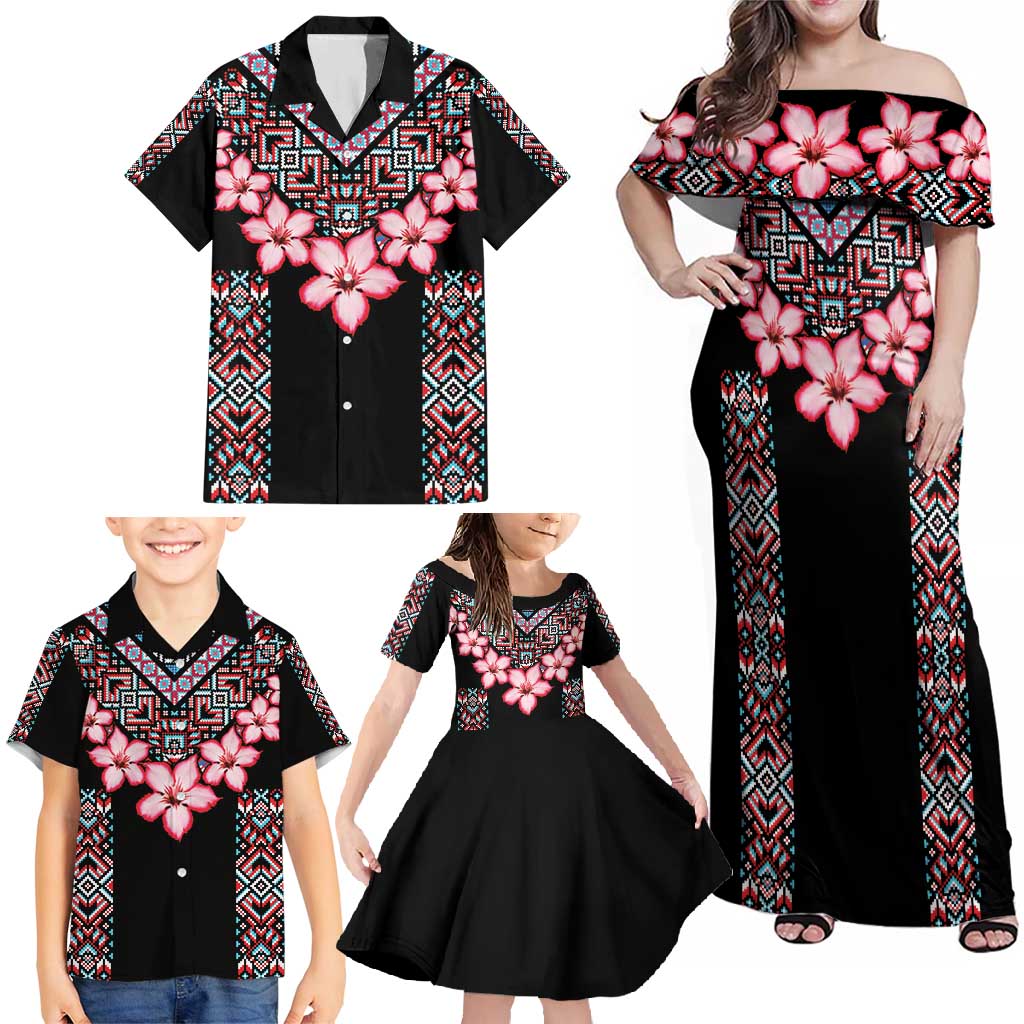 Africa Adenium Multiflorum Flowers Family Matching Off Shoulder Maxi Dress and Hawaiian Shirt Mix Native Tribal Pattern LT9 - Wonder Print Shop