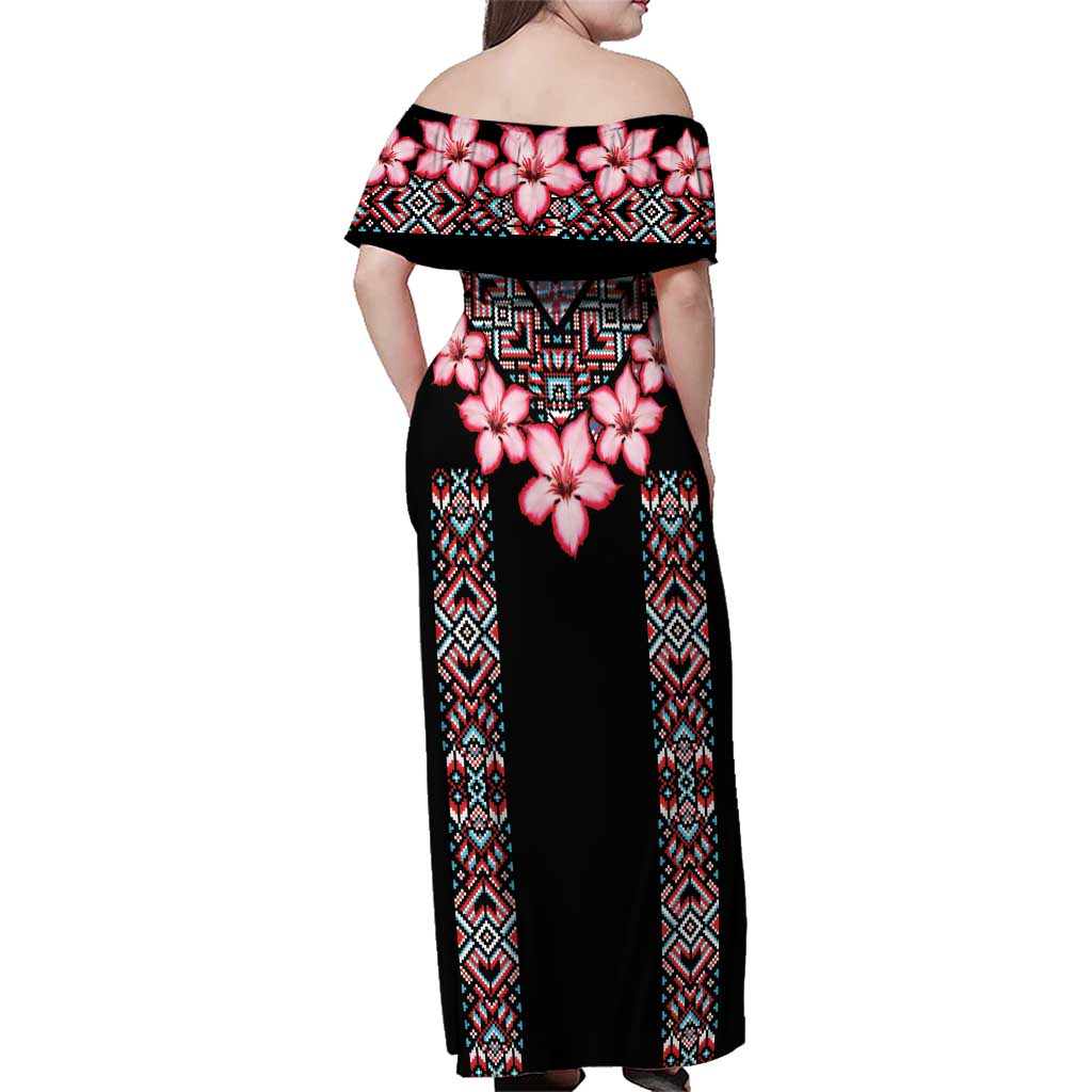 Africa Adenium Multiflorum Flowers Family Matching Off Shoulder Maxi Dress and Hawaiian Shirt Mix Native Tribal Pattern LT9 - Wonder Print Shop