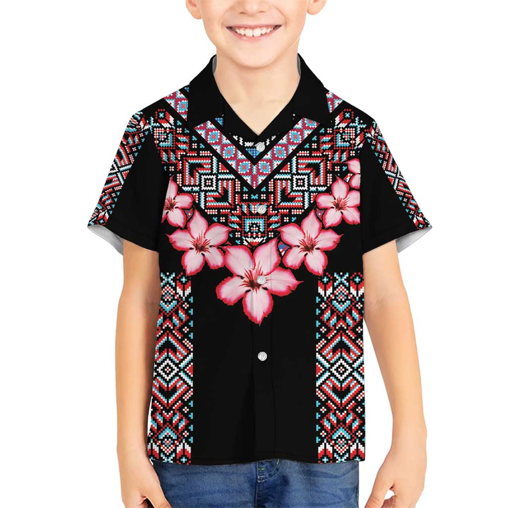 Africa Adenium Multiflorum Flowers Family Matching Off Shoulder Maxi Dress and Hawaiian Shirt Mix Native Tribal Pattern LT9 - Wonder Print Shop