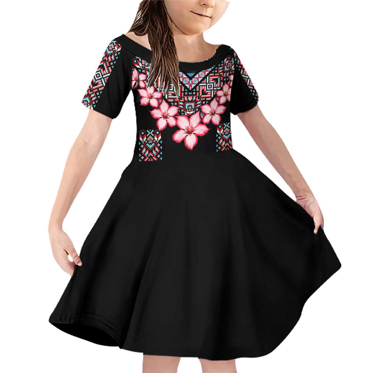 Africa Adenium Multiflorum Flowers Family Matching Off Shoulder Short Dress and Hawaiian Shirt Mix Native Tribal Pattern LT9 - Wonder Print Shop