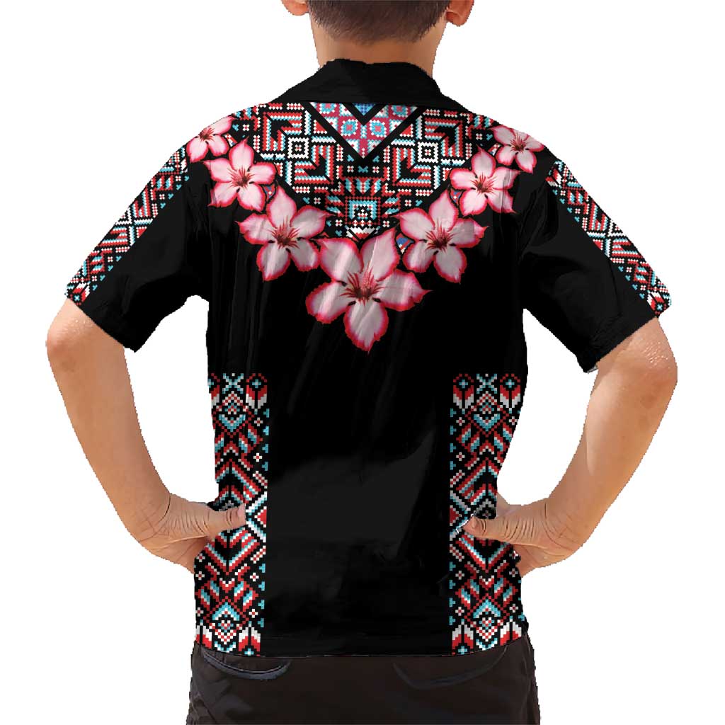 Africa Adenium Multiflorum Flowers Family Matching Short Sleeve Bodycon Dress and Hawaiian Shirt Mix Native Tribal Pattern - Wonder Print Shop