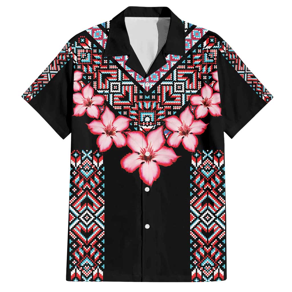 Africa Adenium Multiflorum Flowers Family Matching Short Sleeve Bodycon Dress and Hawaiian Shirt Mix Native Tribal Pattern - Wonder Print Shop