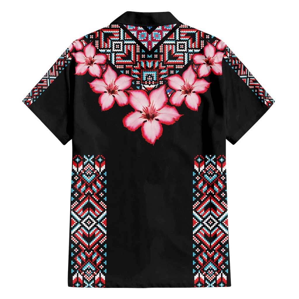 Africa Adenium Multiflorum Flowers Family Matching Short Sleeve Bodycon Dress and Hawaiian Shirt Mix Native Tribal Pattern - Wonder Print Shop