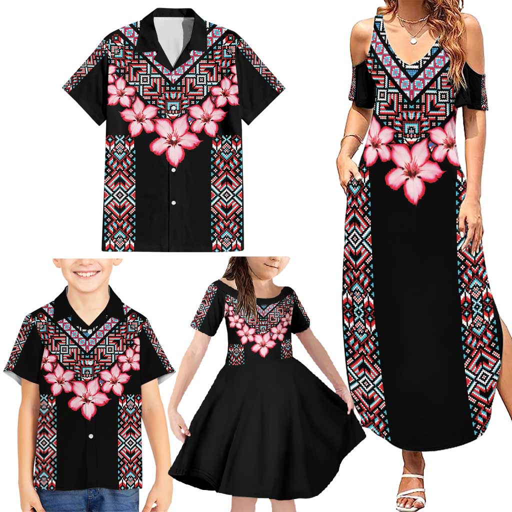 Africa Adenium Multiflorum Flowers Family Matching Summer Maxi Dress and Hawaiian Shirt Mix Native Tribal Pattern - Wonder Print Shop
