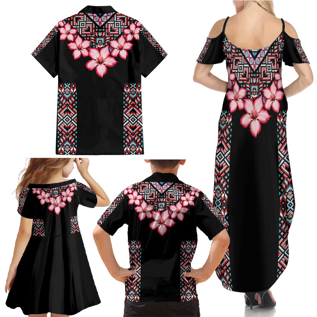 Africa Adenium Multiflorum Flowers Family Matching Summer Maxi Dress and Hawaiian Shirt Mix Native Tribal Pattern - Wonder Print Shop