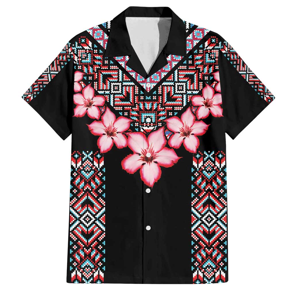 Africa Adenium Multiflorum Flowers Family Matching Summer Maxi Dress and Hawaiian Shirt Mix Native Tribal Pattern - Wonder Print Shop