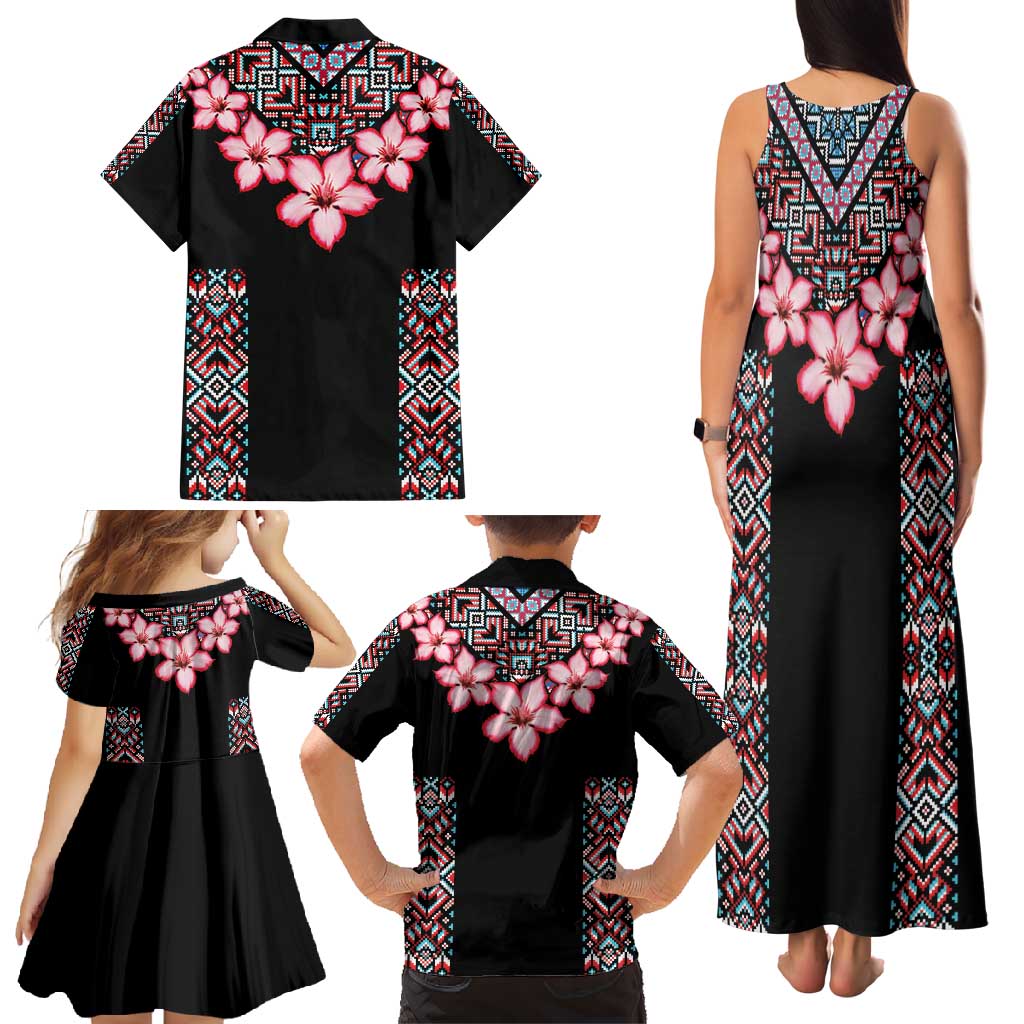 Africa Adenium Multiflorum Flowers Family Matching Tank Maxi Dress and Hawaiian Shirt Mix Native Tribal Pattern - Wonder Print Shop