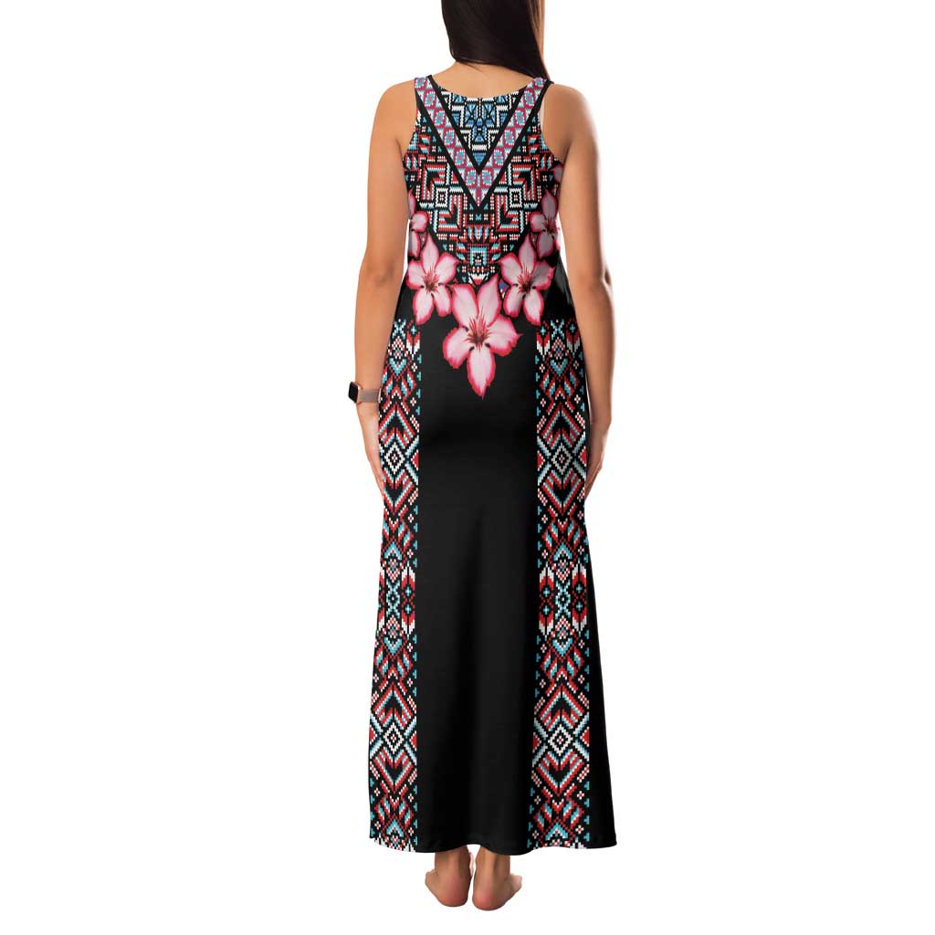 Africa Adenium Multiflorum Flowers Family Matching Tank Maxi Dress and Hawaiian Shirt Mix Native Tribal Pattern - Wonder Print Shop
