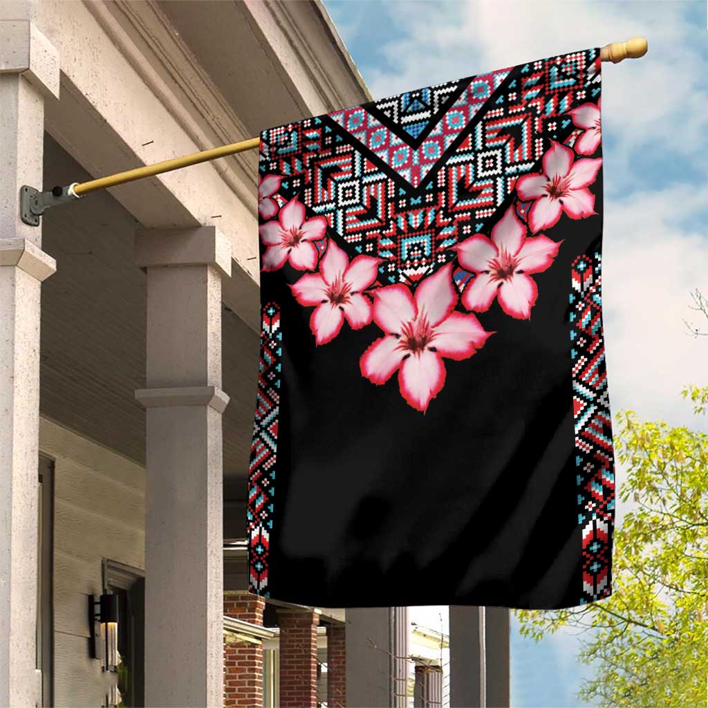 Africa Adenium Multiflorum Flowers Garden Flag Mix Native Tribal Pattern - Wonder Print Shop