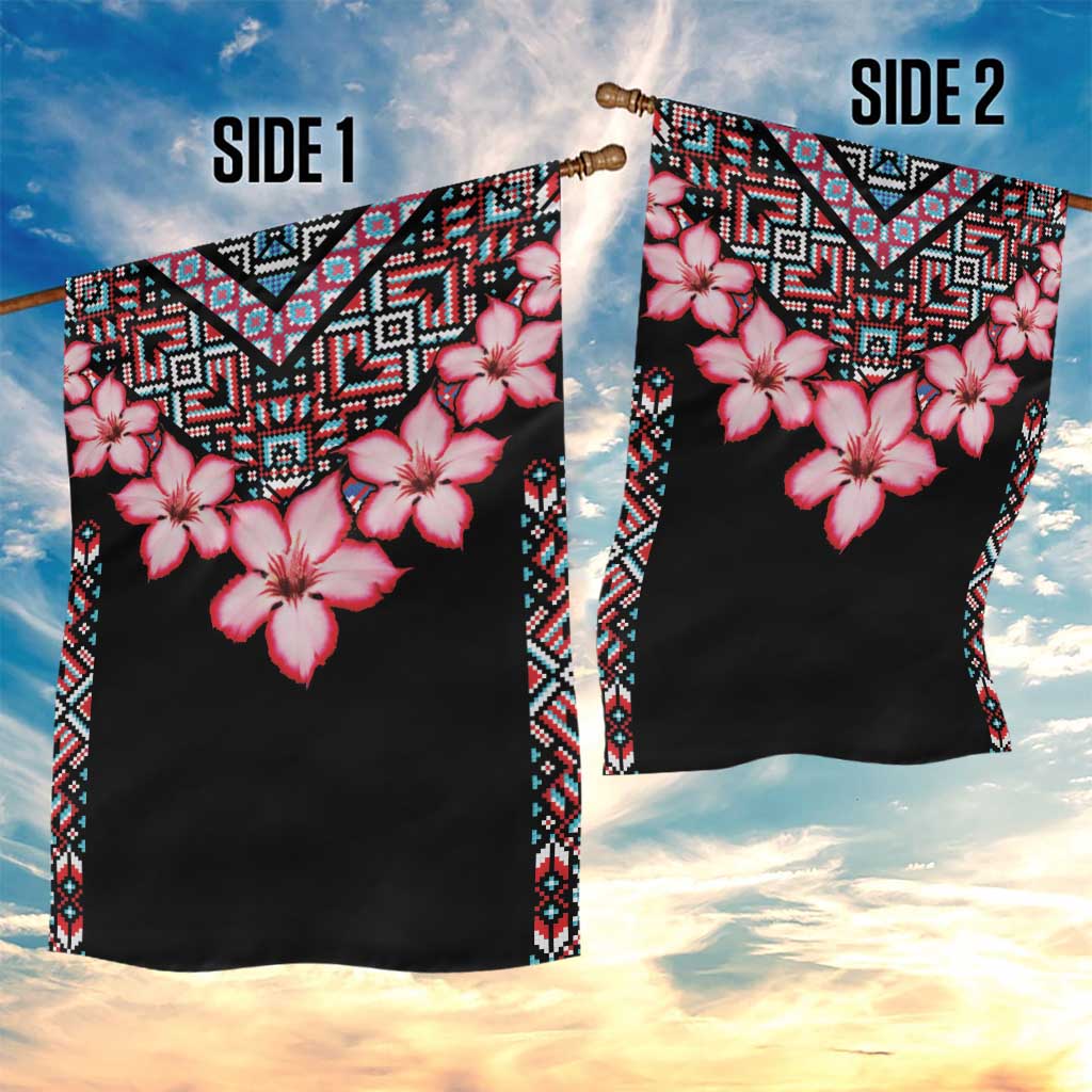 Africa Adenium Multiflorum Flowers Garden Flag Mix Native Tribal Pattern - Wonder Print Shop