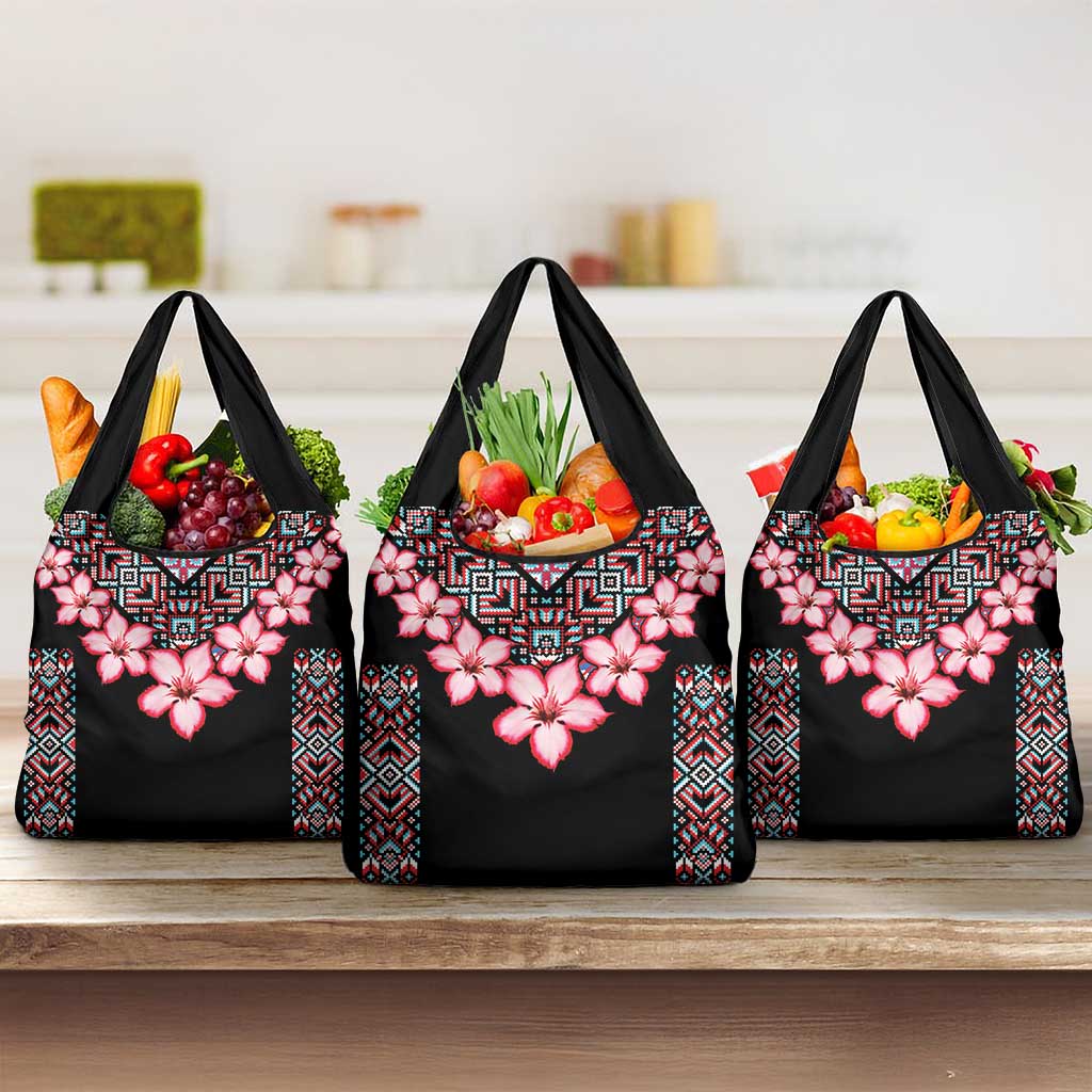Africa Adenium Multiflorum Flowers Grocery Bag Mix Native Tribal Pattern