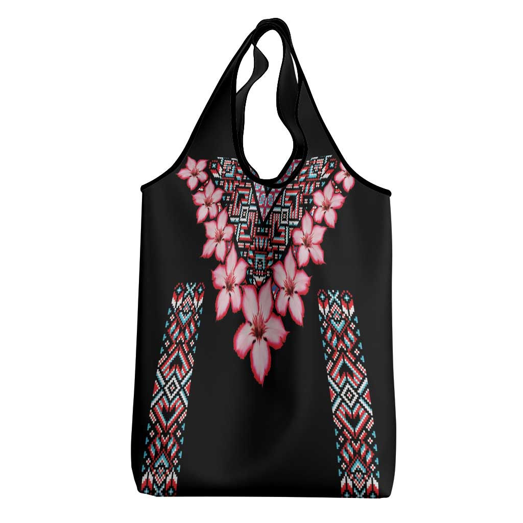 Africa Adenium Multiflorum Flowers Grocery Bag Mix Native Tribal Pattern