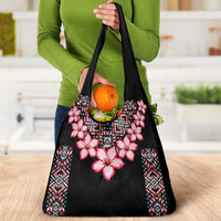 Africa Adenium Multiflorum Flowers Grocery Bag Mix Native Tribal Pattern