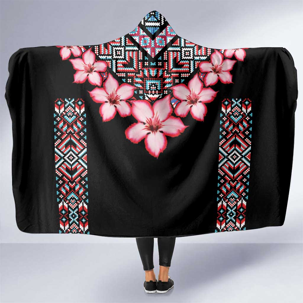 Africa Adenium Multiflorum Flowers Hooded Blanket Mix Native Tribal Pattern